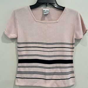 Clio Women’s Short Sleeve Pink Black Sweater Size S